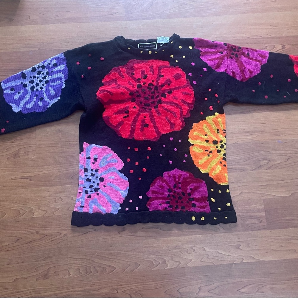 Black and Purple Cowl Neck Sweater with Circular Designs, Christine Foley, Nice!